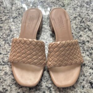 Tan Braided Leather Mules with Slip-On Design